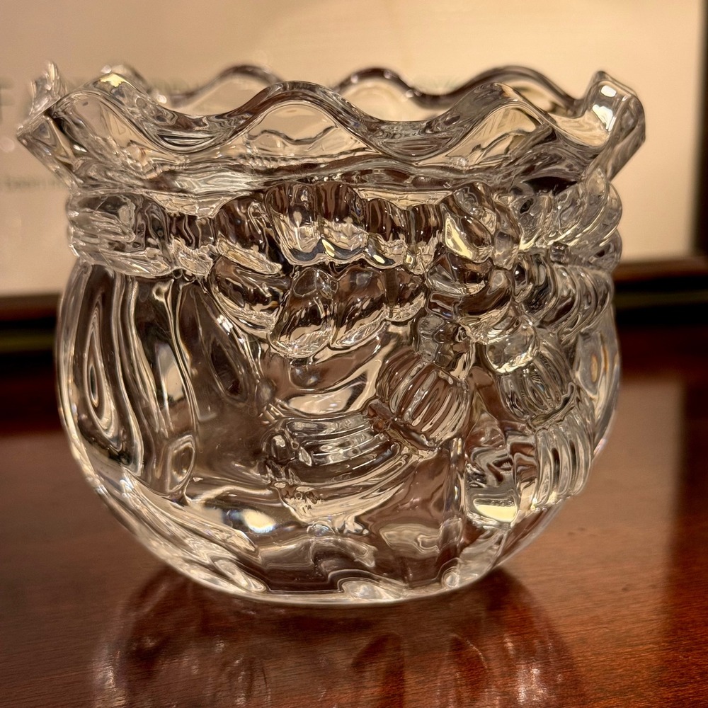 Imperial Crystal Santa Sack Votive Holder or Candy Dish Excellent 90s Vintage